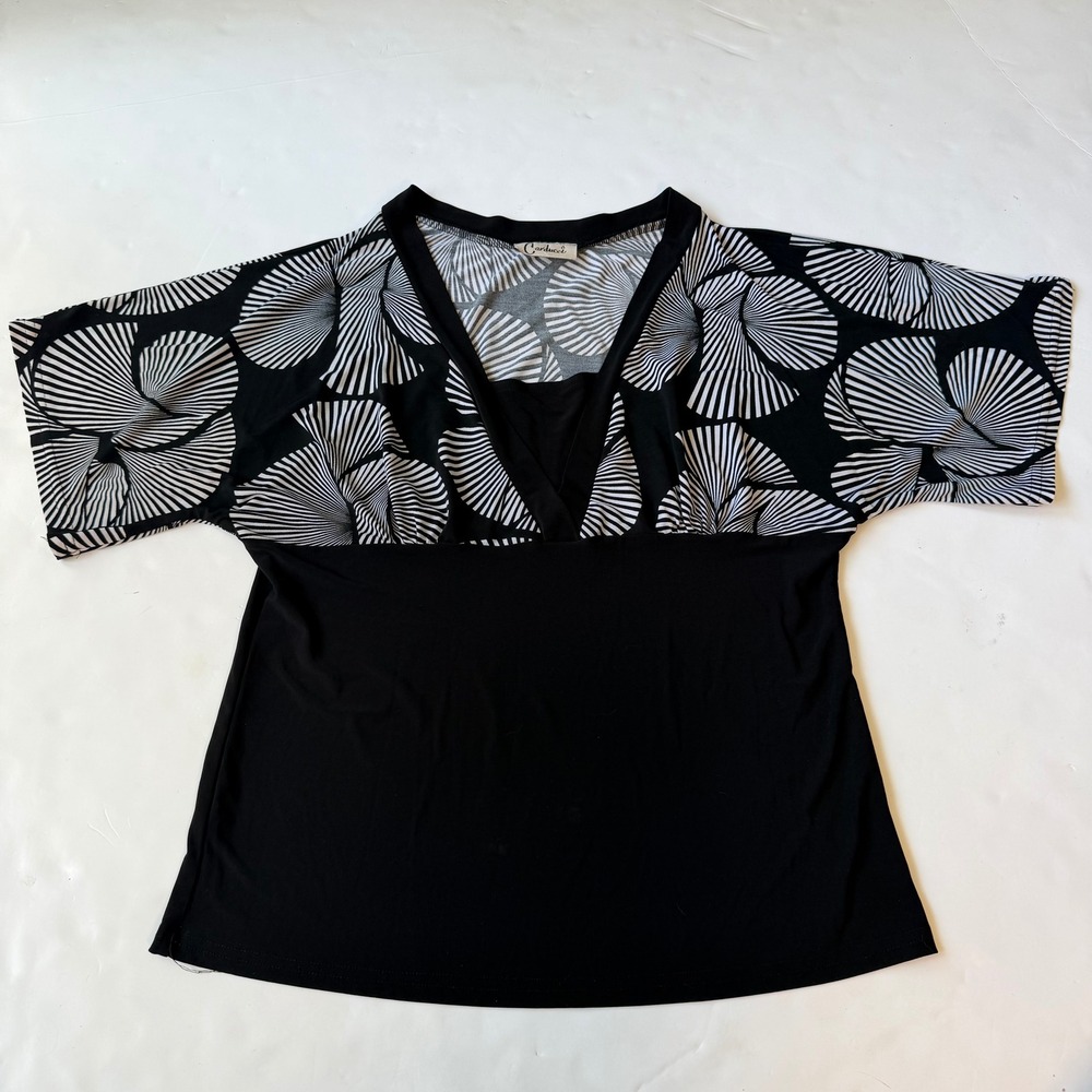 Carducci Y2K Babydoll Double Layered Blouse Black White Print Tuscan Mom Boho